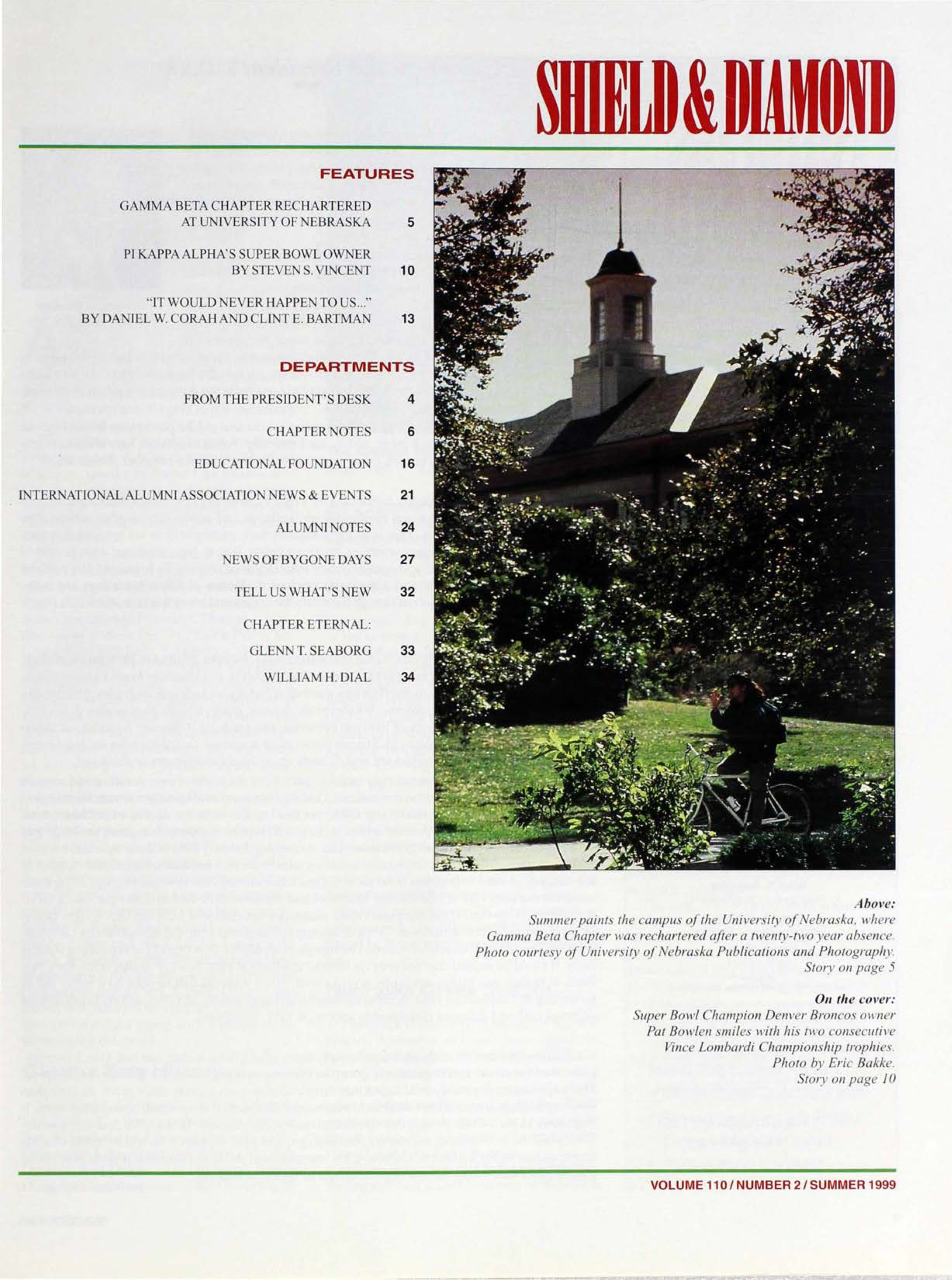 Shield & Diamond, Vol. 104, No. 3, Table of Contents